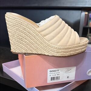 GOGO Nude Suede Wedge Sandals